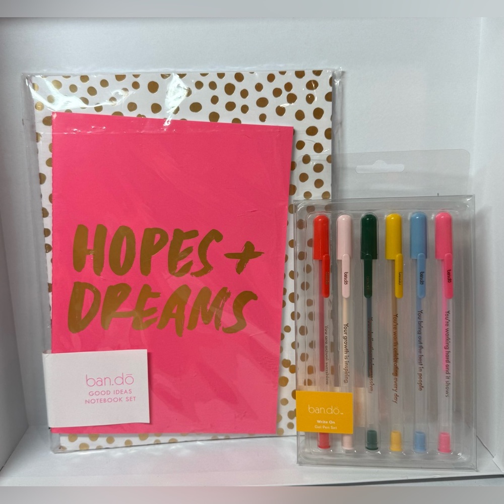 ban.do Stationery Bundle – Hopes Dreams Notebook Set & Motivational Gel Pens NEW